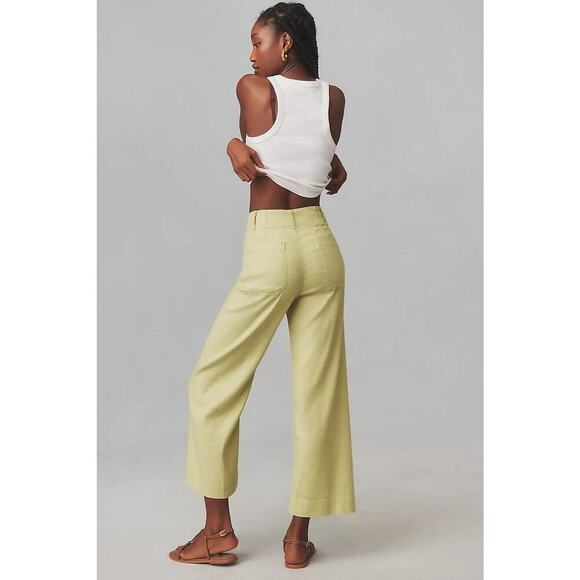 NWOT Anthropologie The Colette Cropped Wide-Leg Linen Pants Sz 31P Lime #7C412 - Picture 3 of 12